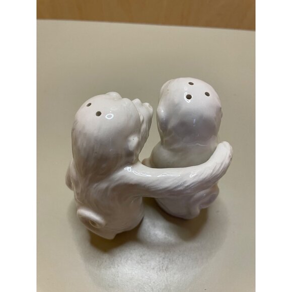 Vintage Fitz & Floyd Monkey Shine Salt & Pepper Shakers Japan Hug White - Picture 5 of 8